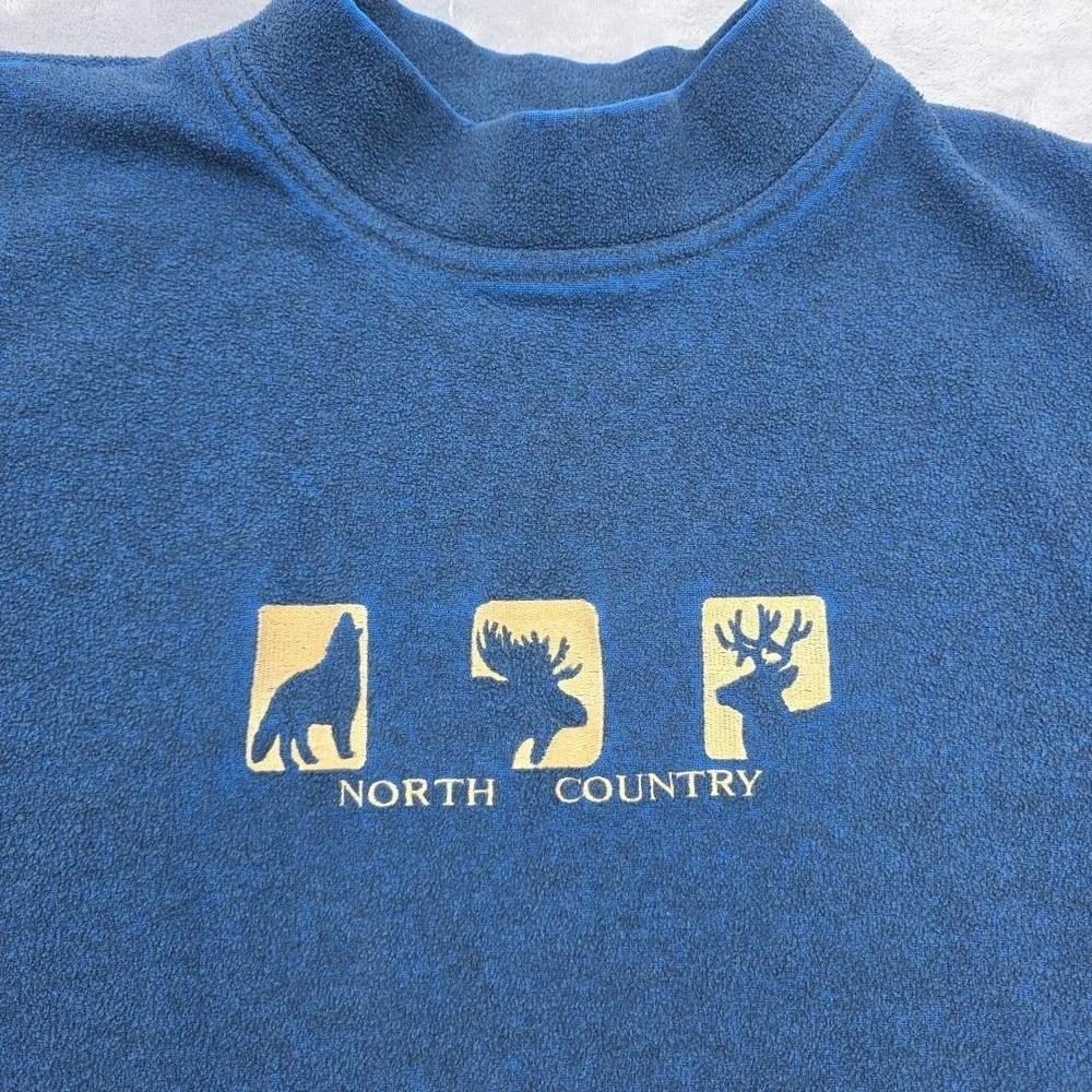 Vintage North Country Fleece Wolf Moose Deer‎ Embroidered Blue Men's Size L...